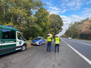 policjant i inspektor obserwują ruch na drodze