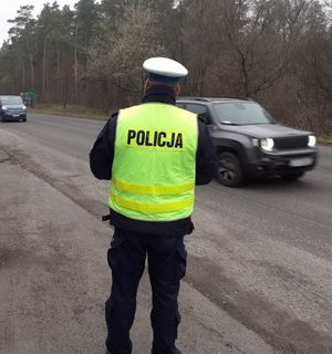 policjant stoi na drodze